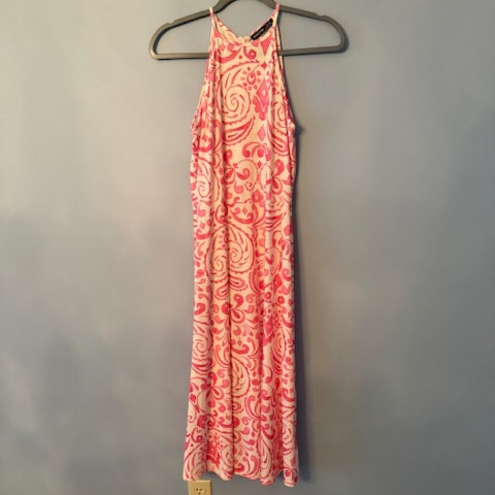 NORACORA Pink/ White Print Sleeveless Sun Dress - Small